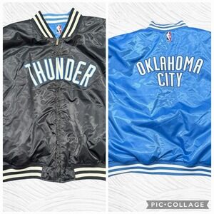 Majestic Men's OKC Thunder Satin Black And Blue‎ Reversible Jacket, NBA 6XL NWT